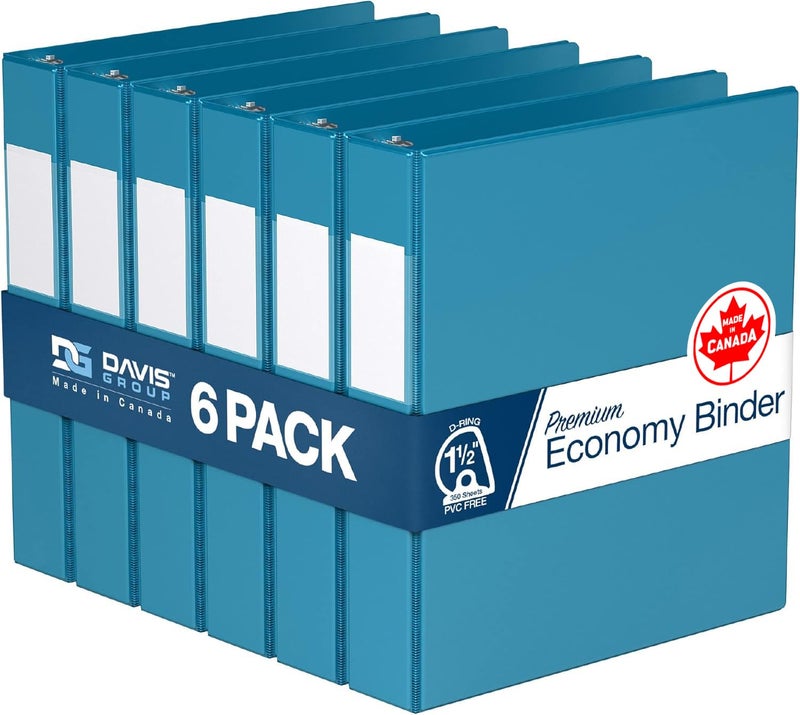 Davis Group Premium Economy 6-Pack 3-Ring Binders for School or Office, D-Ring Binders, 1.5 Inch, Turquoise - Image 1